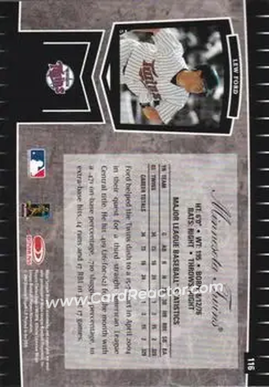2004 Leaf Certified Cuts #116 - Lew Ford - Minnesota Twins - Back
