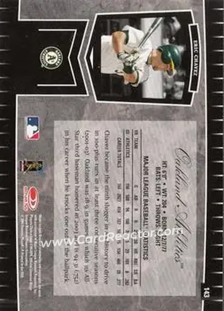 2004 Leaf Certified Cuts #143 - Eric Chavez - Oakland Athletics - Back 2004 Leaf Certified Cuts #143 - Eric Chavez - Oakland Athletics - Back