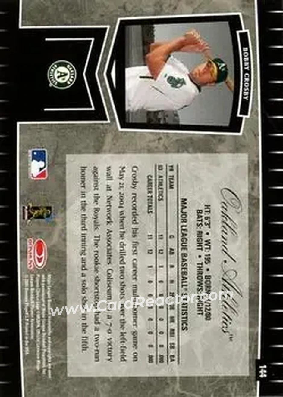 2004 Leaf Certified Cuts #144 - Bobby Crosby - Oakland Athletics - Back