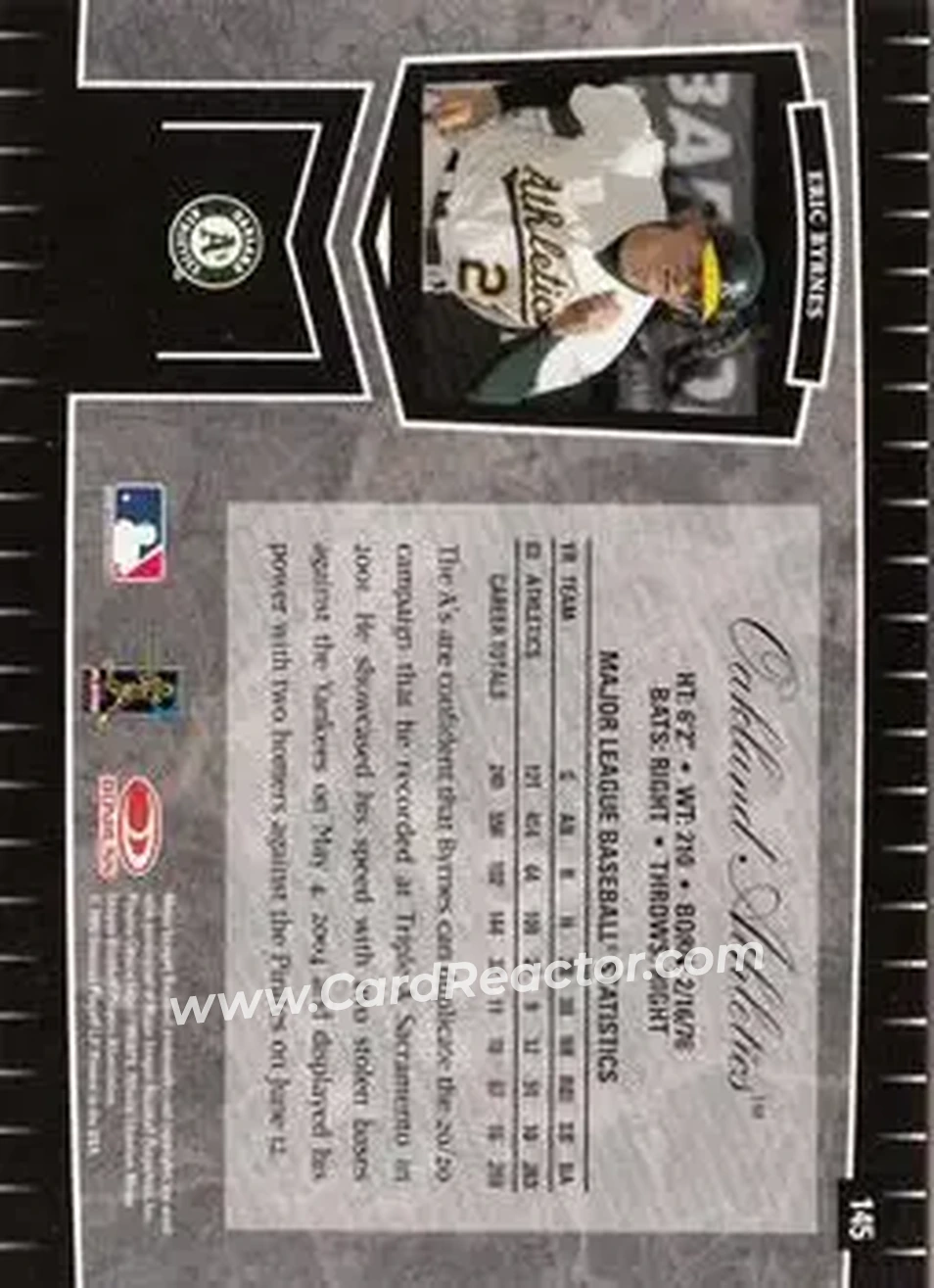 2004 Leaf Certified Cuts #145 - Eric Byrnes - Oakland Athletics - Back 2004 Leaf Certified Cuts #145 - Eric Byrnes - Oakland Athletics - Back