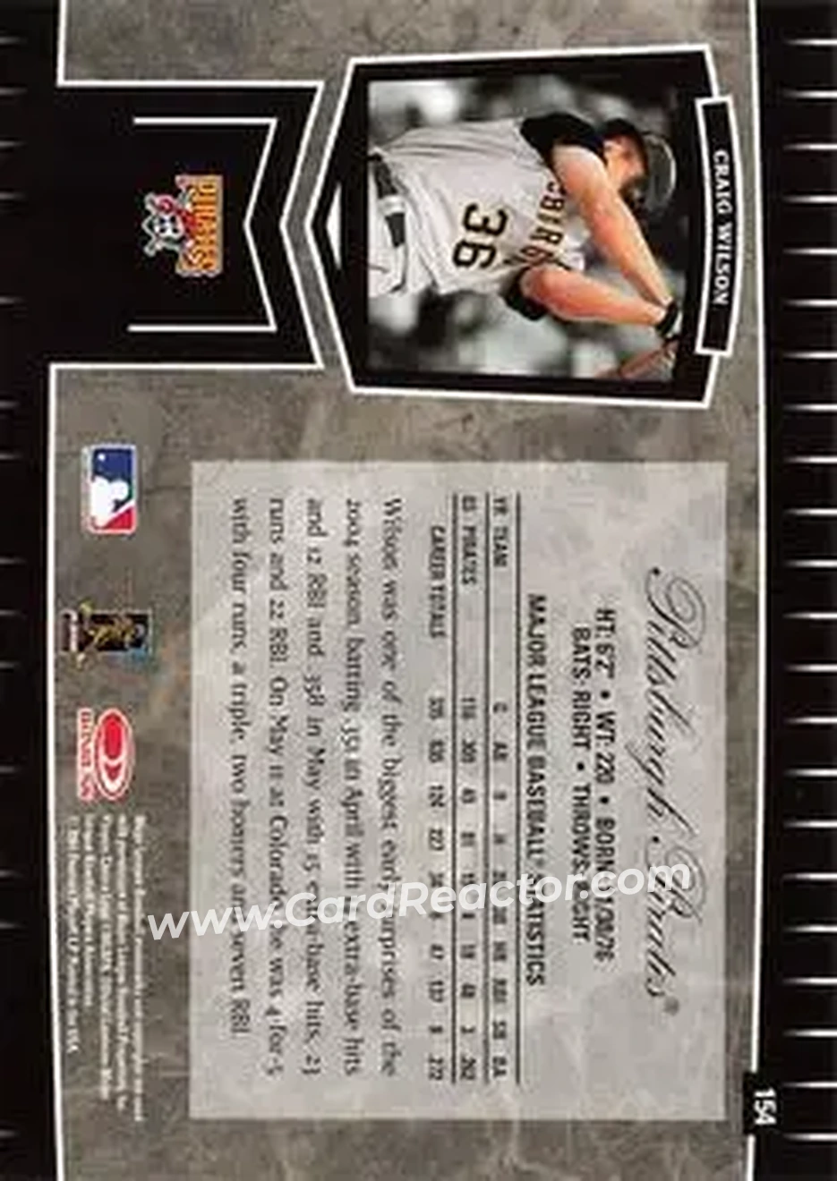 2004 Leaf Certified Cuts #154 - Craig Wilson - Pittsburgh Pirates - Back 2004 Leaf Certified Cuts #154 - Craig Wilson - Pittsburgh Pirates - Back