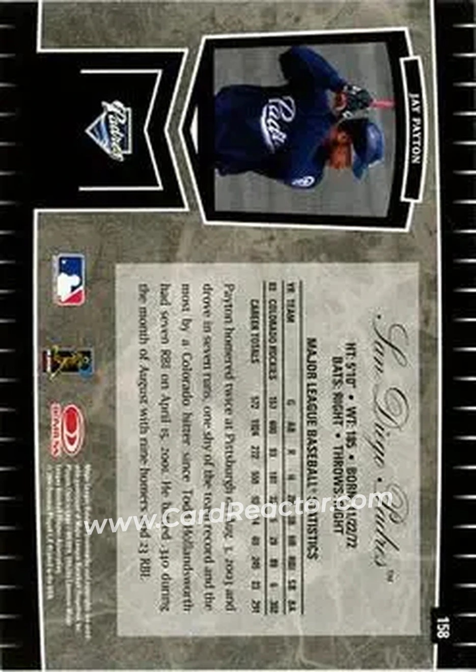 2004 Leaf Certified Cuts #158 - Jay Payton - San Diego Padres - Back