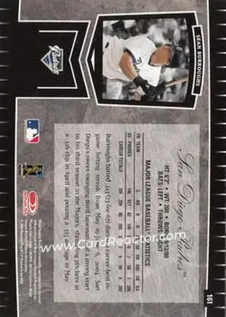 2004 Leaf Certified Cuts #161 - Sean Burroughs - San Diego Padres - Back
