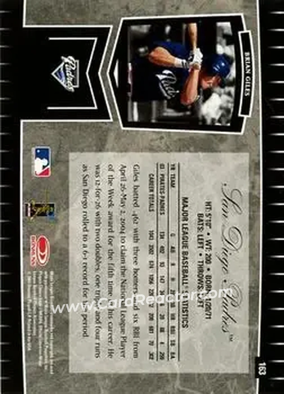 2004 Leaf Certified Cuts #163 - Brian Giles - San Diego Padres - Back