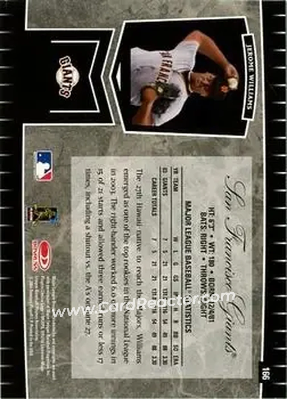 2004 Leaf Certified Cuts #166 - Jerome Williams - San Francisco Giants - Back 2004 Leaf Certified Cuts #166 - Jerome Williams - San Francisco Giants - Back