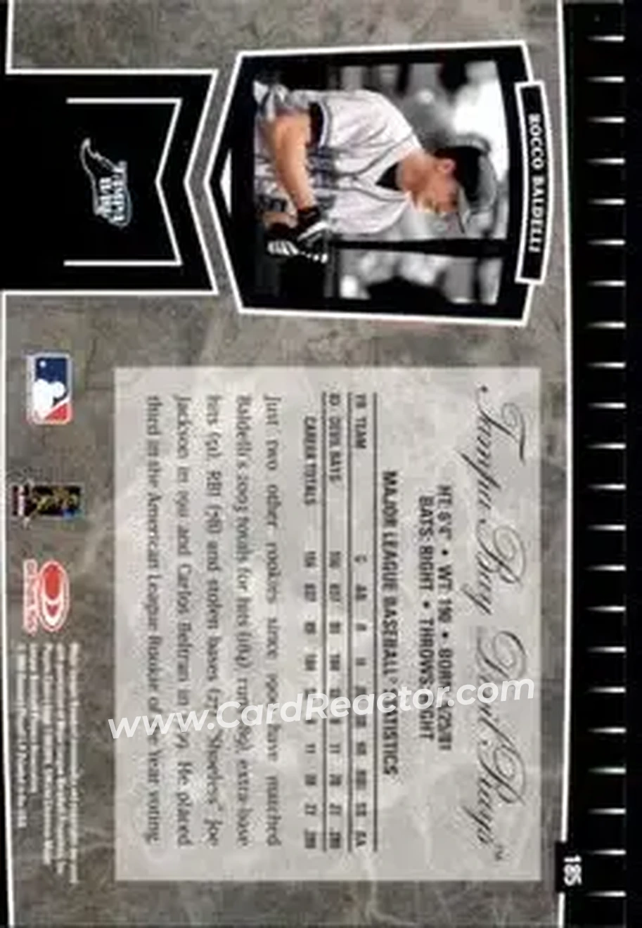 2004 Leaf Certified Cuts #185 - Rocco Baldelli - Tampa Bay Devil Rays - Back