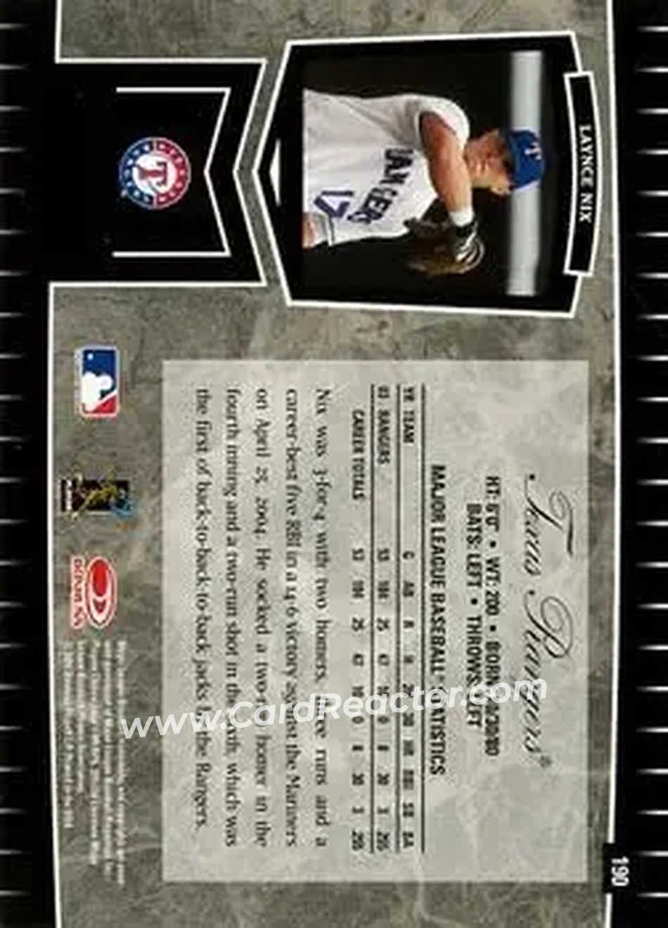 2004 Leaf Certified Cuts #190 - Laynce Nix - Texas Rangers - Back