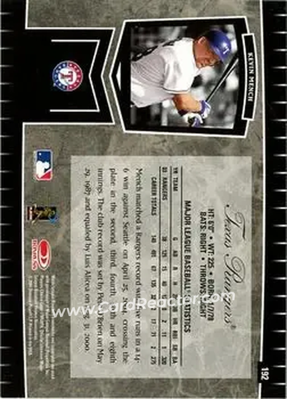 2004 Leaf Certified Cuts #192 - Kevin Mench - Texas Rangers - Back