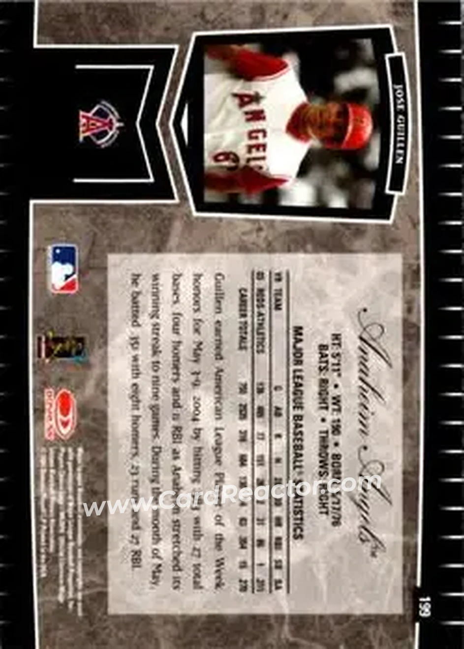 2004 Leaf Certified Cuts #199 - Jose Guillen - Anaheim Angels - Back 2004 Leaf Certified Cuts #199 - Jose Guillen - Anaheim Angels - Back
