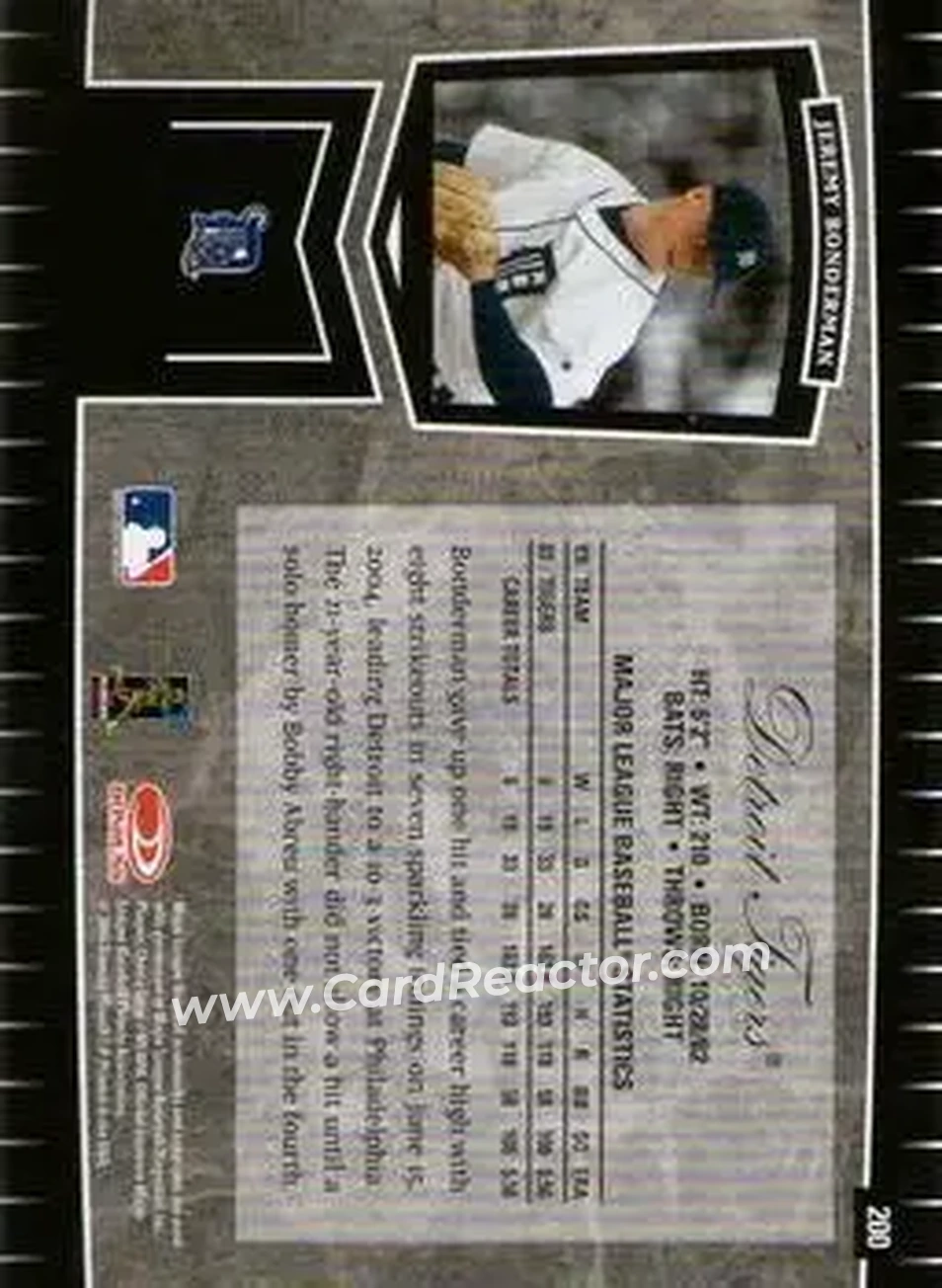 2004 Leaf Certified Cuts #200 - Jeremy Bonderman - Detroit Tigers - Back