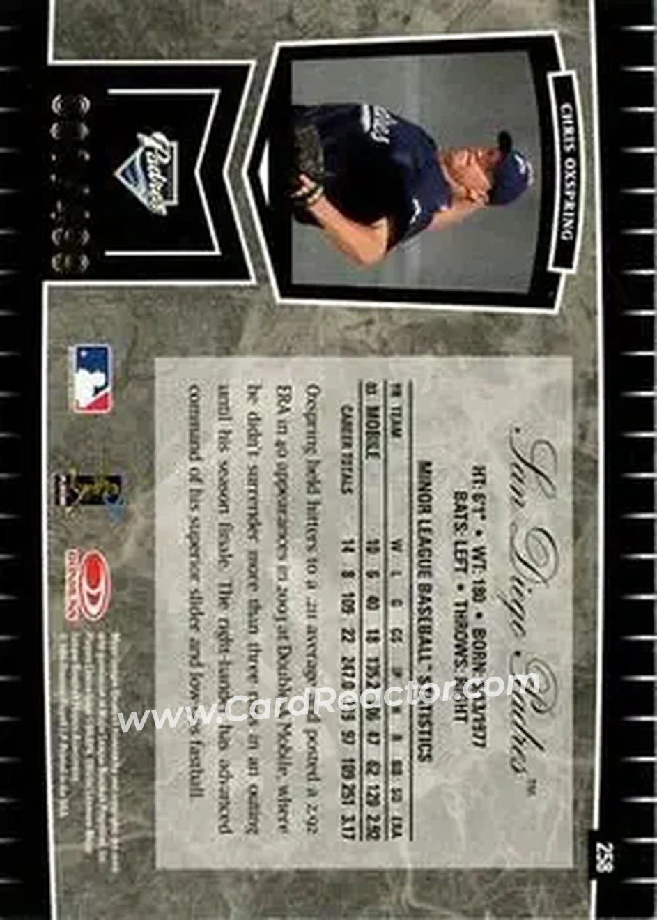 2004 Leaf Certified Cuts #258 - Chris Oxspring - San Diego Padres - Back