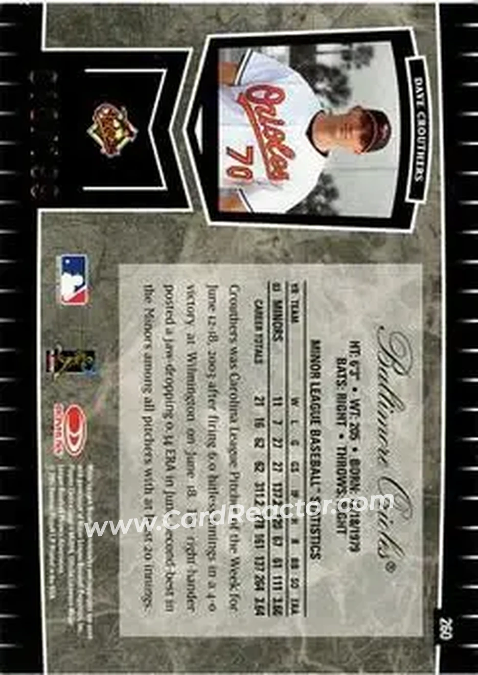 2004 Leaf Certified Cuts #260 - Dave Crouthers - Baltimore Orioles - Back