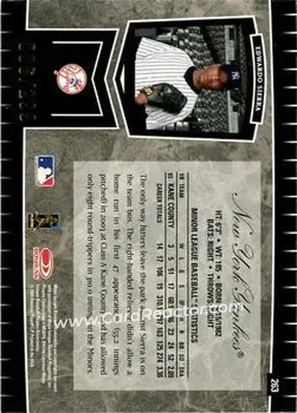 2004 Leaf Certified Cuts #263 - Edwardo Sierra - New York Yankees - Back