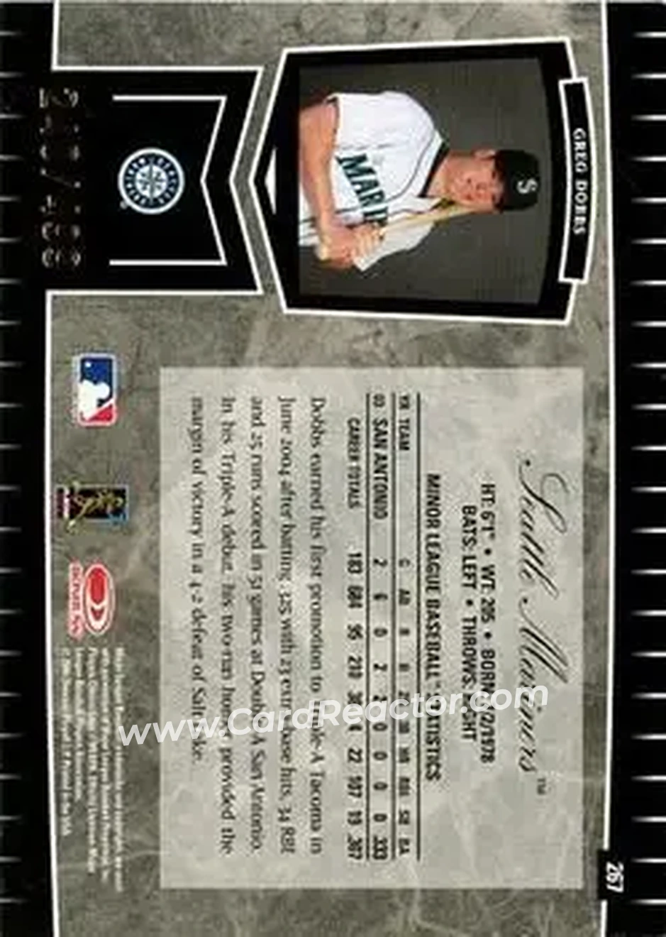 2004 Leaf Certified Cuts #267 - Greg Dobbs - Seattle Mariners - Back