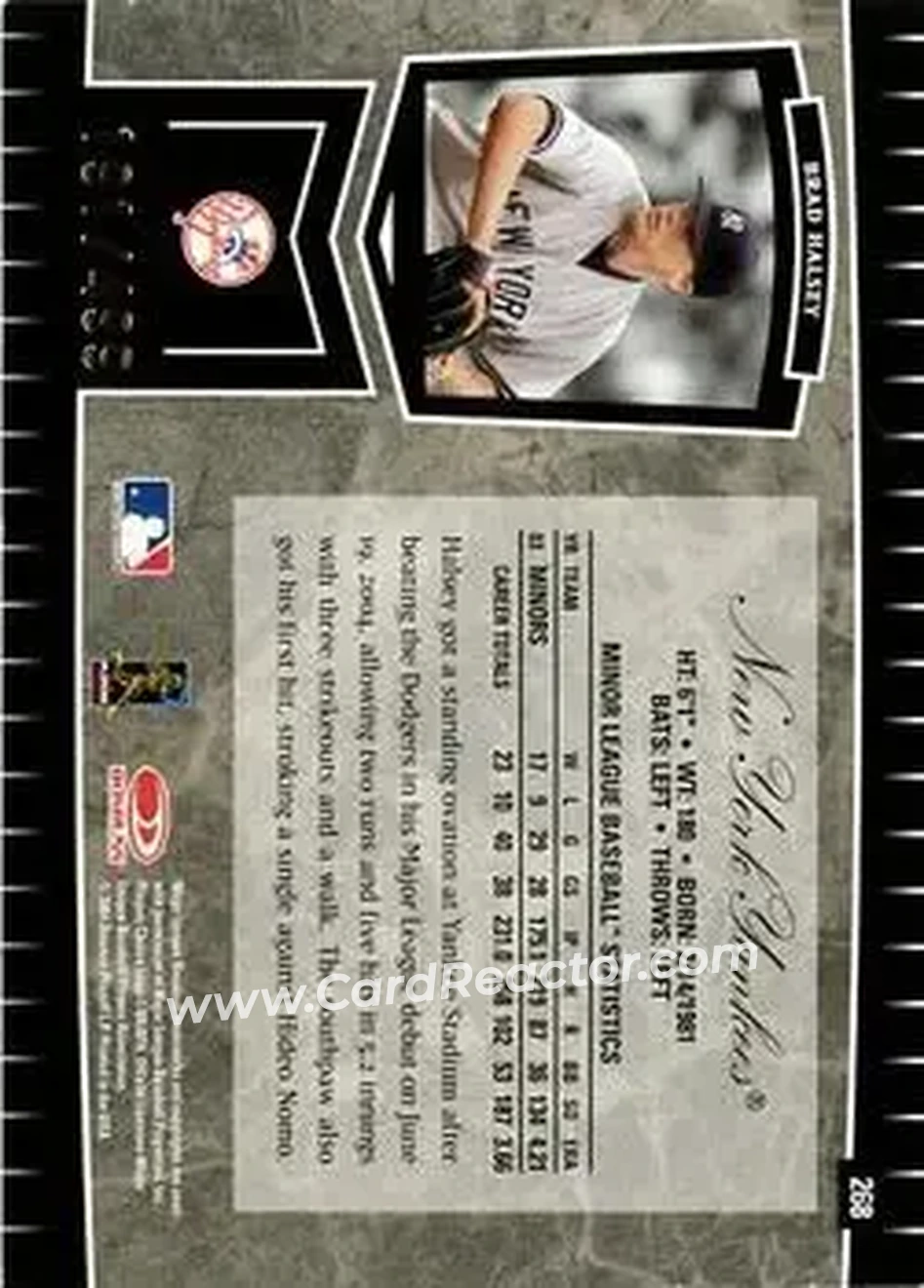 2004 Leaf Certified Cuts #268 - Brad Halsey - New York Yankees - Back