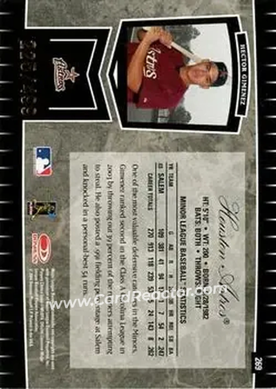 2004 Leaf Certified Cuts #269 - Hector Gimenez - Houston Astros - Back