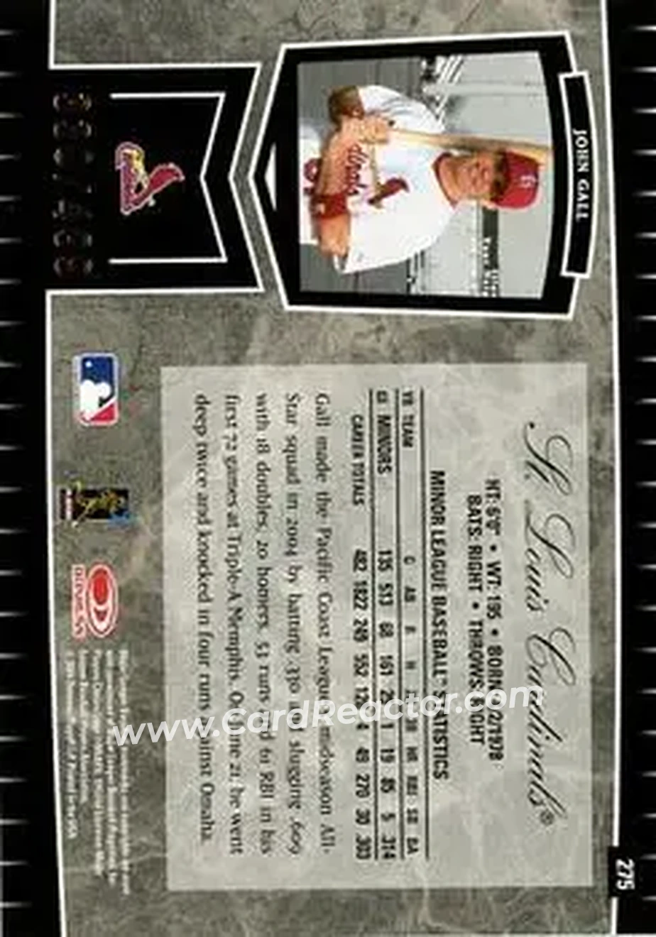 2004 Leaf Certified Cuts #275 - John Gall - St. Louis Cardinals - Back