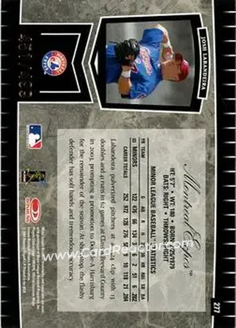 2004 Leaf Certified Cuts #277 - Josh Labandeira - Montreal Expos - Back 2004 Leaf Certified Cuts #277 - Josh Labandeira - Montreal Expos - Back