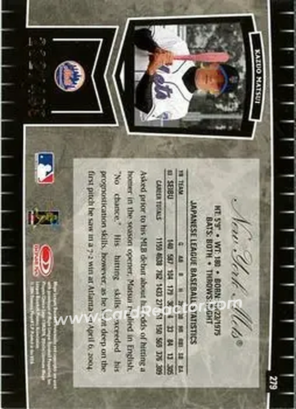 2004 Leaf Certified Cuts #279 - Kazuo Matsui - New York Mets - Back