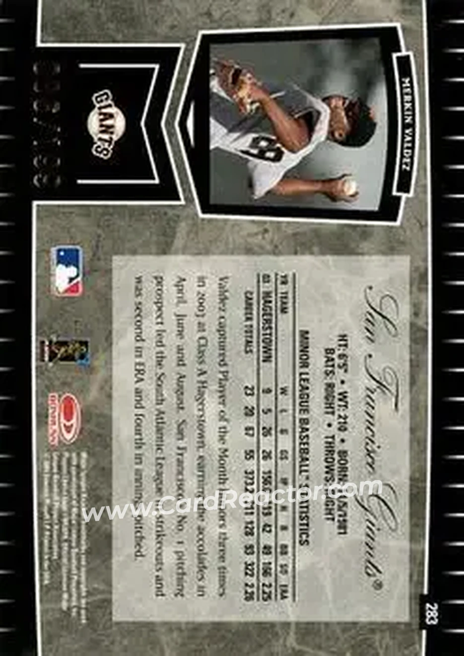 2004 Leaf Certified Cuts #283 - Merkin Valdez - San Francisco Giants - Back