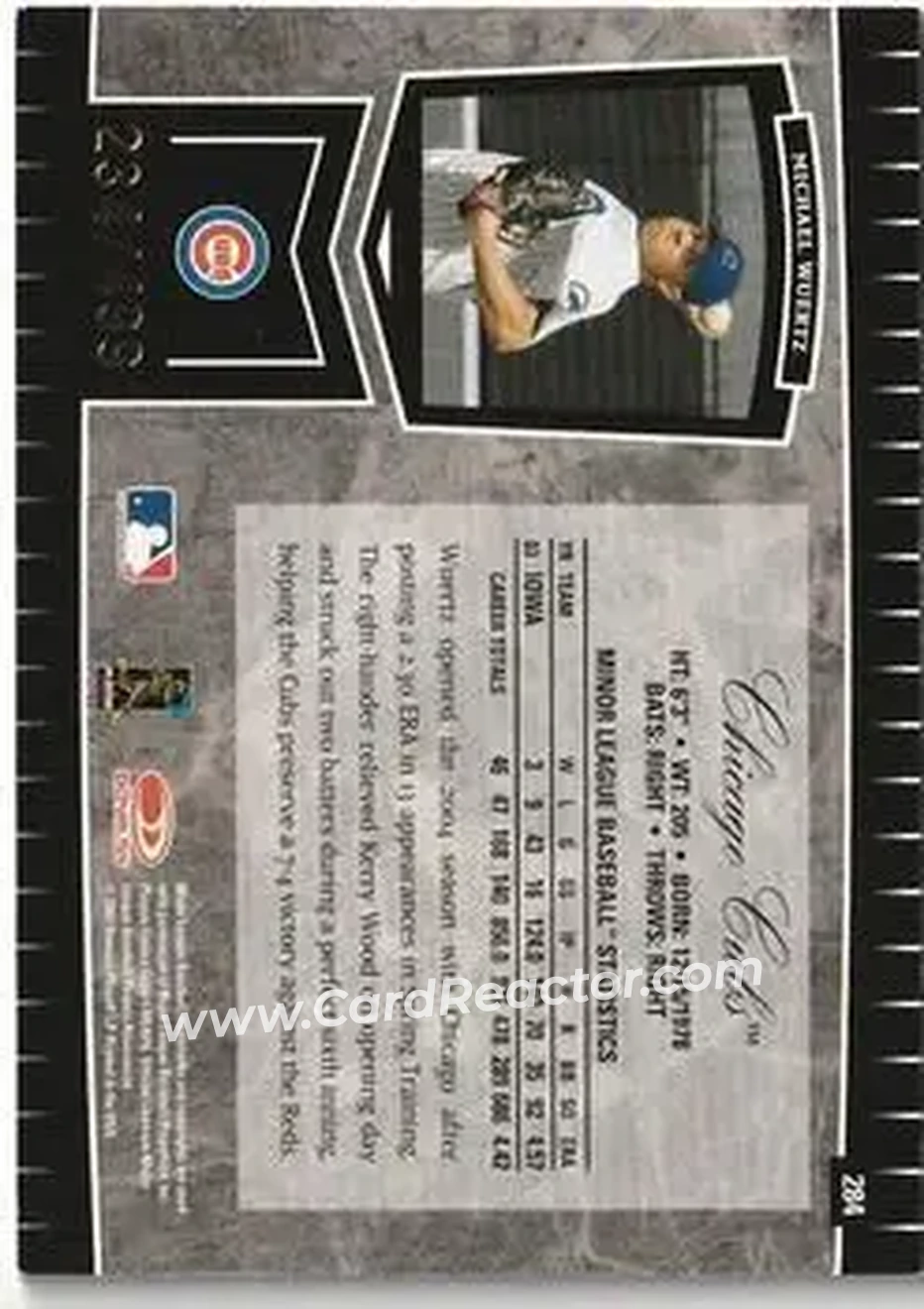 2004 Leaf Certified Cuts #284 - Michael Wuertz - Chicago Cubs - Back