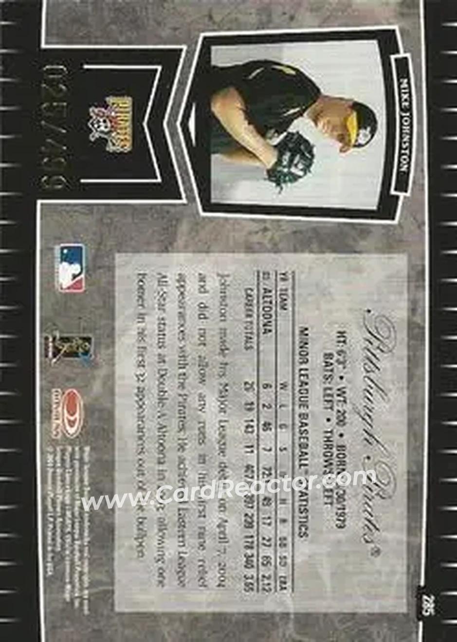2004 Leaf Certified Cuts #285 - Mike Johnston - Pittsburgh Pirates - Back 2004 Leaf Certified Cuts #285 - Mike Johnston - Pittsburgh Pirates - Back