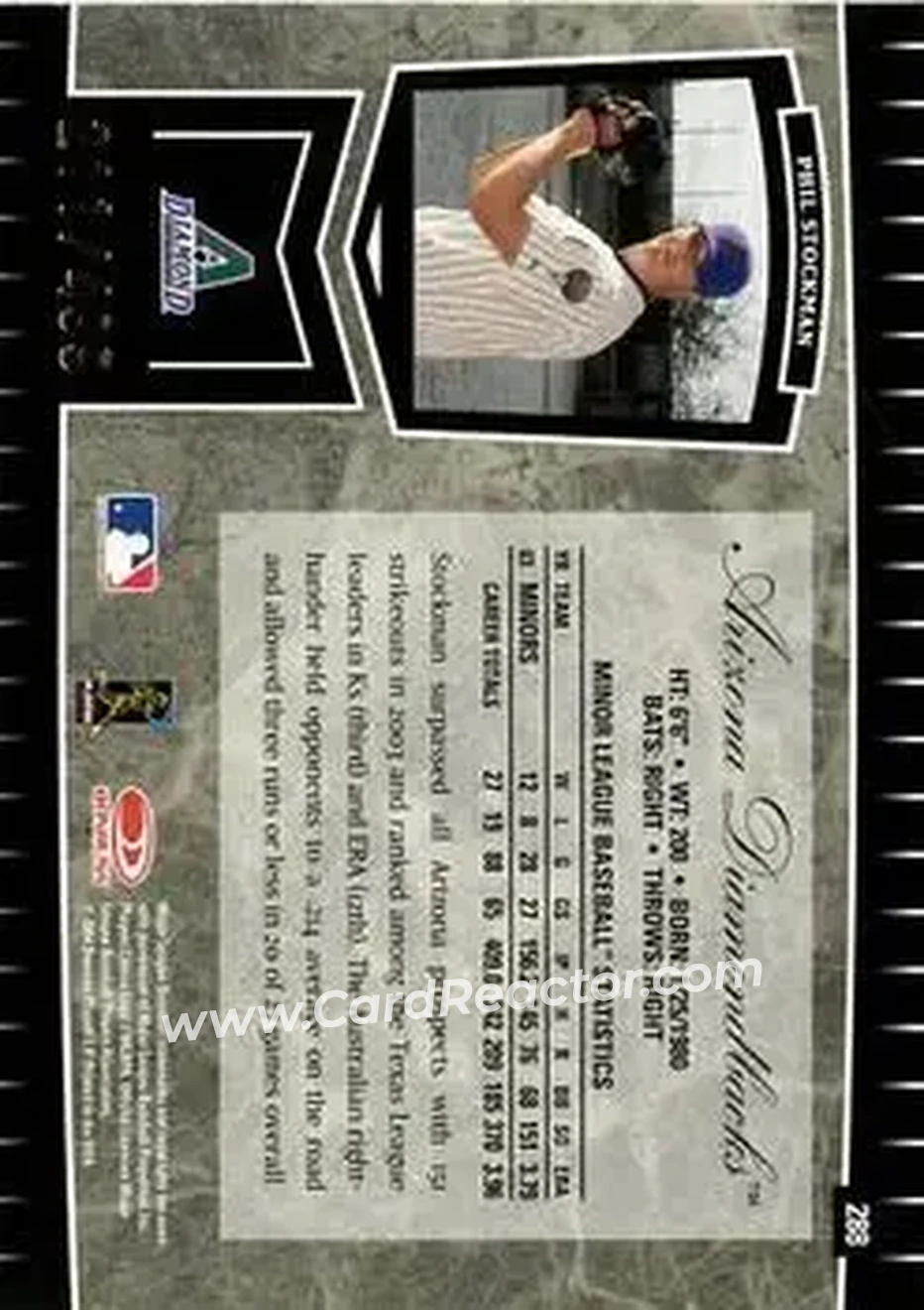 2004 Leaf Certified Cuts #288 - Phil Stockman - Arizona Diamondbacks - Back 2004 Leaf Certified Cuts #288 - Phil Stockman - Arizona Diamondbacks - Back