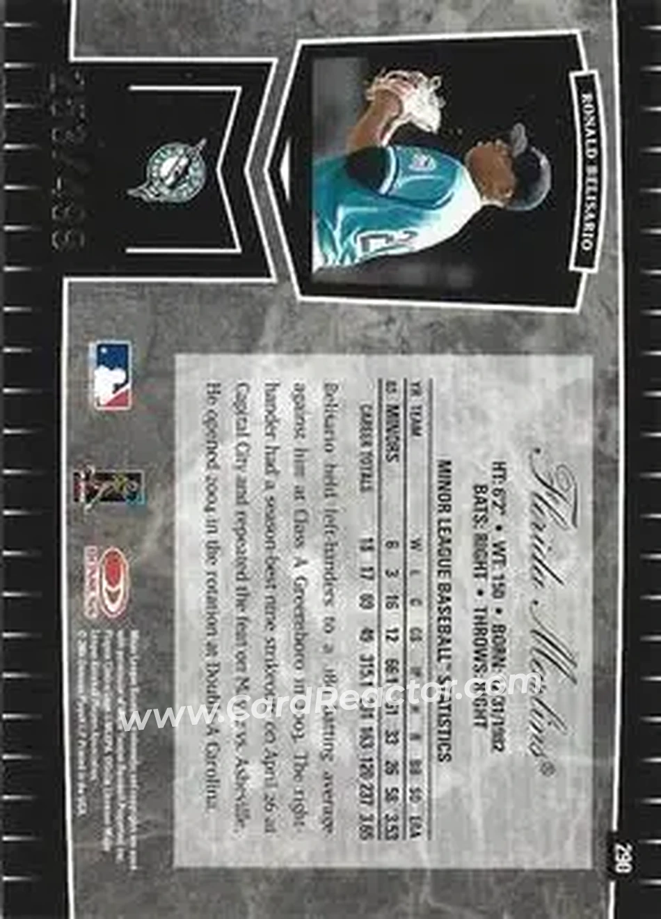 2004 Leaf Certified Cuts #290 - Ronald Belisario - Florida Marlins - Back
