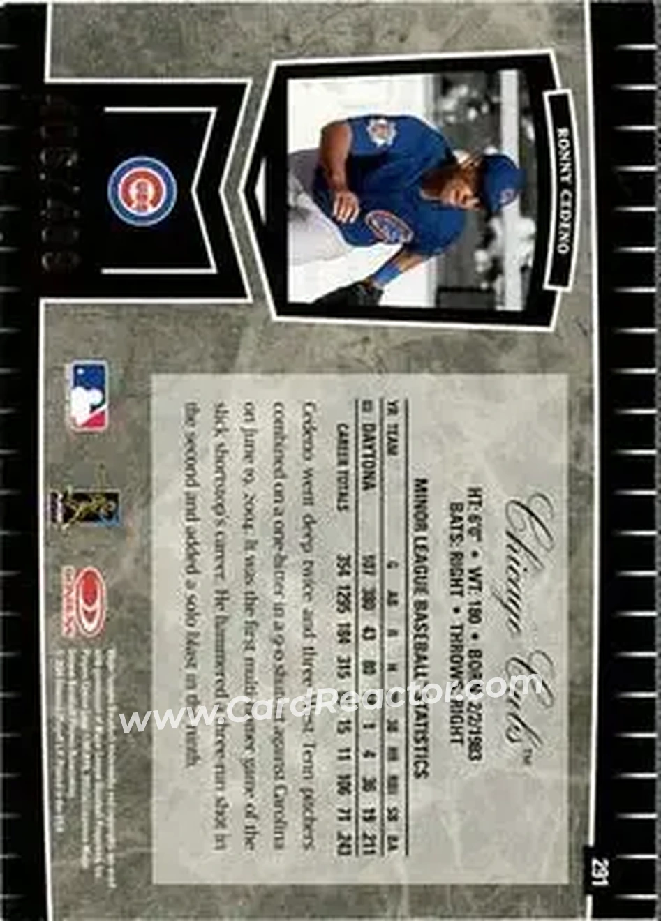 2004 Leaf Certified Cuts #291 - Ronny Cedeno - Chicago Cubs - Back