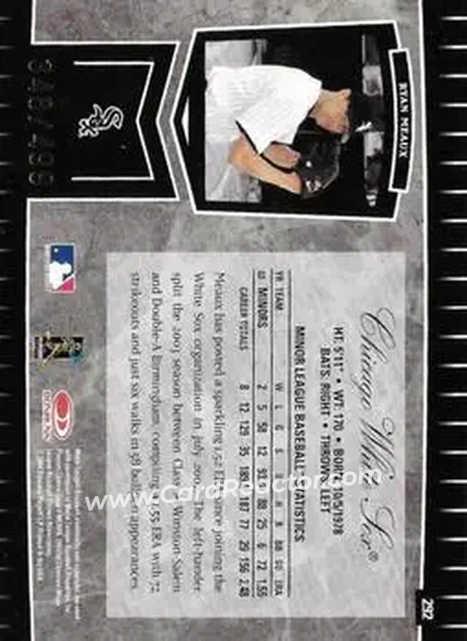 2004 Leaf Certified Cuts #292 - Ryan Meaux - Chicago White Sox - Back 2004 Leaf Certified Cuts #292 - Ryan Meaux - Chicago White Sox - Back