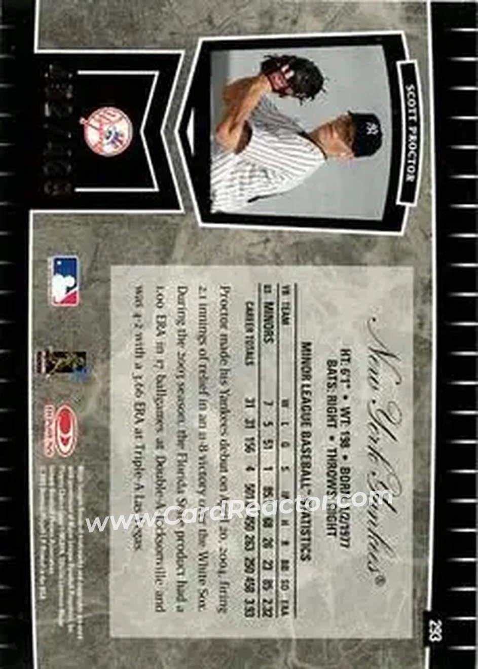 2004 Leaf Certified Cuts #293 - Scott Proctor - New York Yankees - Back 2004 Leaf Certified Cuts #293 - Scott Proctor - New York Yankees - Back