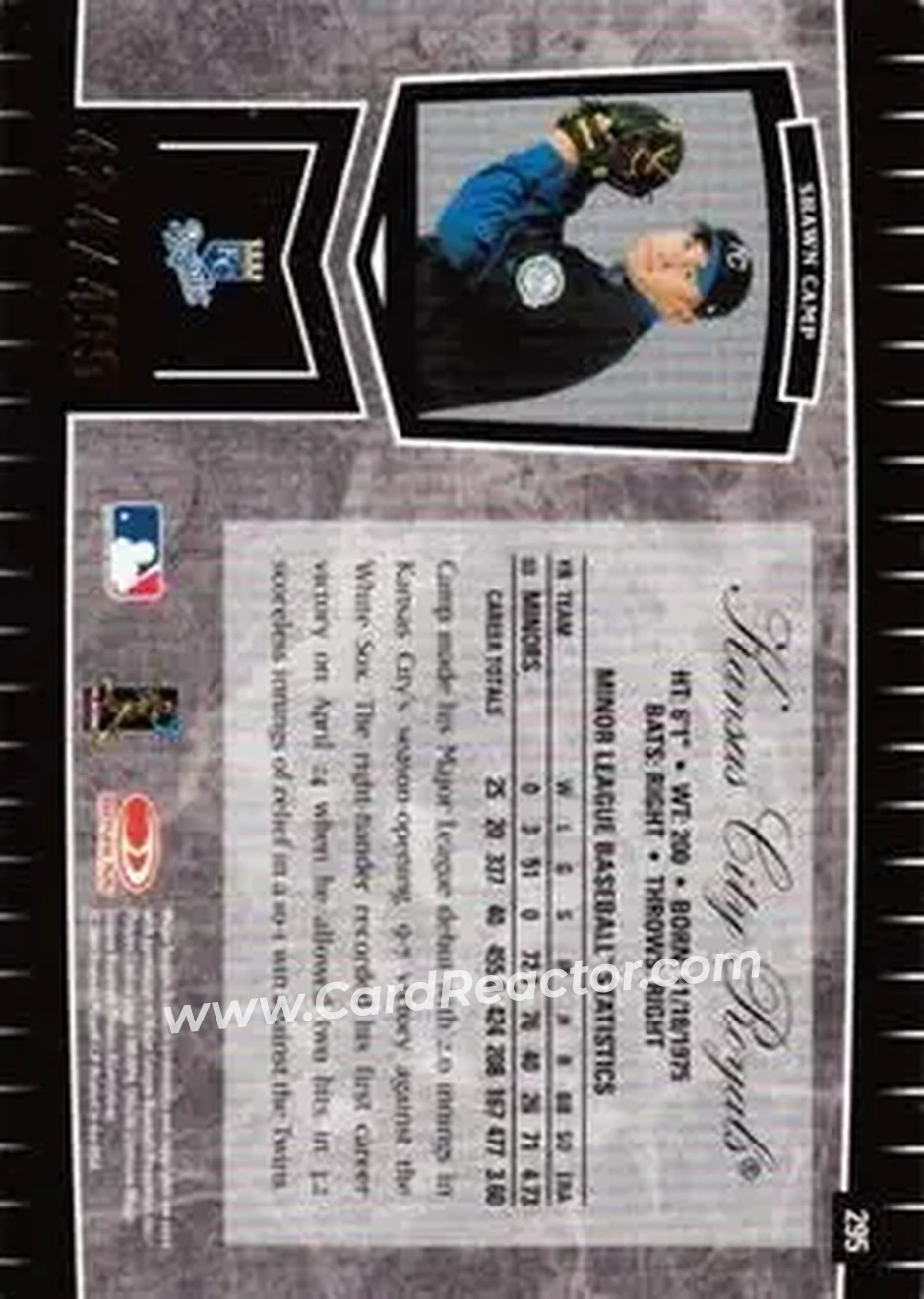2004 Leaf Certified Cuts #295 - Shawn Camp - Kansas City Royals - Back 2004 Leaf Certified Cuts #295 - Shawn Camp - Kansas City Royals - Back