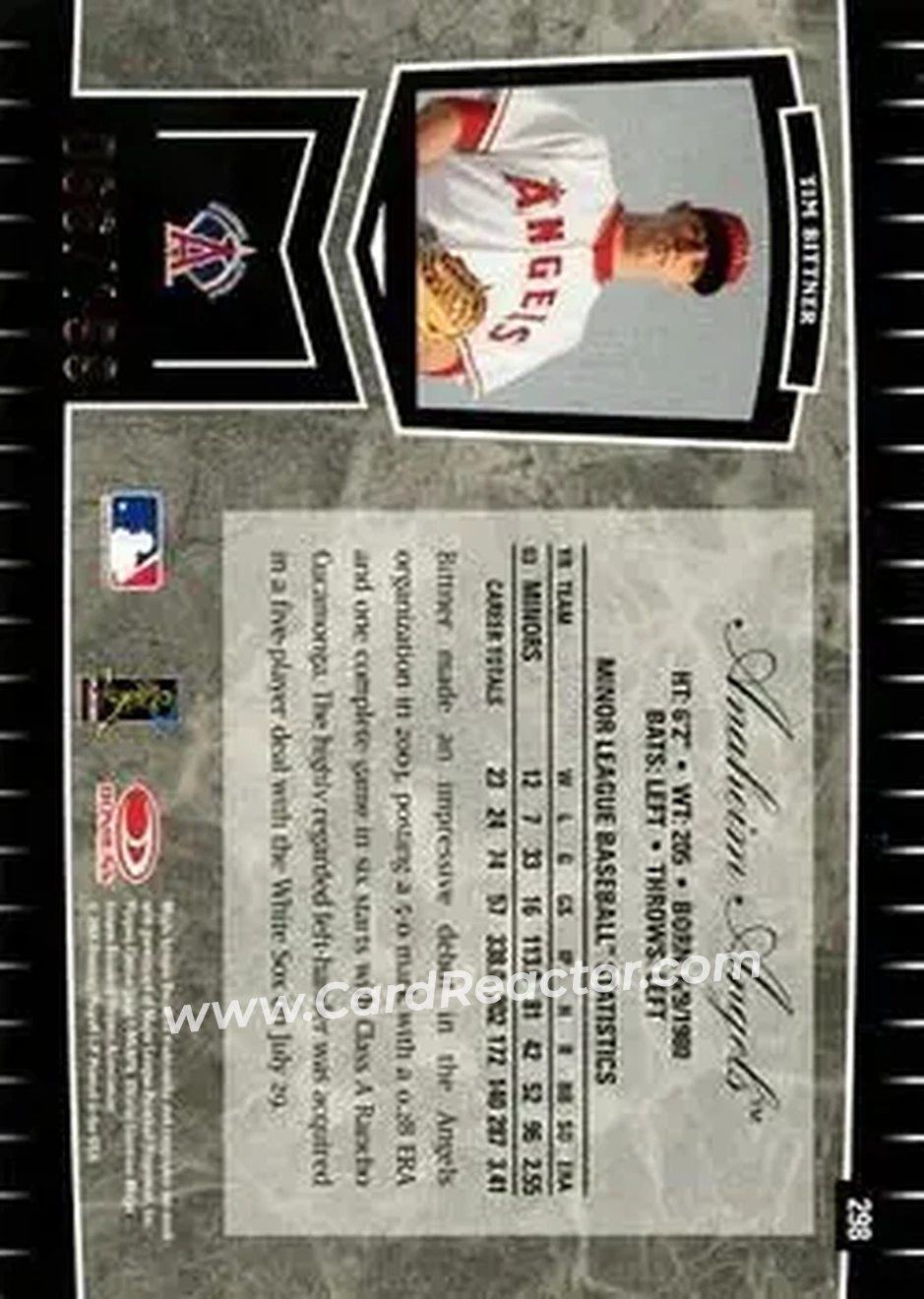 2004 Leaf Certified Cuts #298 - Tim Bittner - Anaheim Angels - Back 2004 Leaf Certified Cuts #298 - Tim Bittner - Anaheim Angels - Back