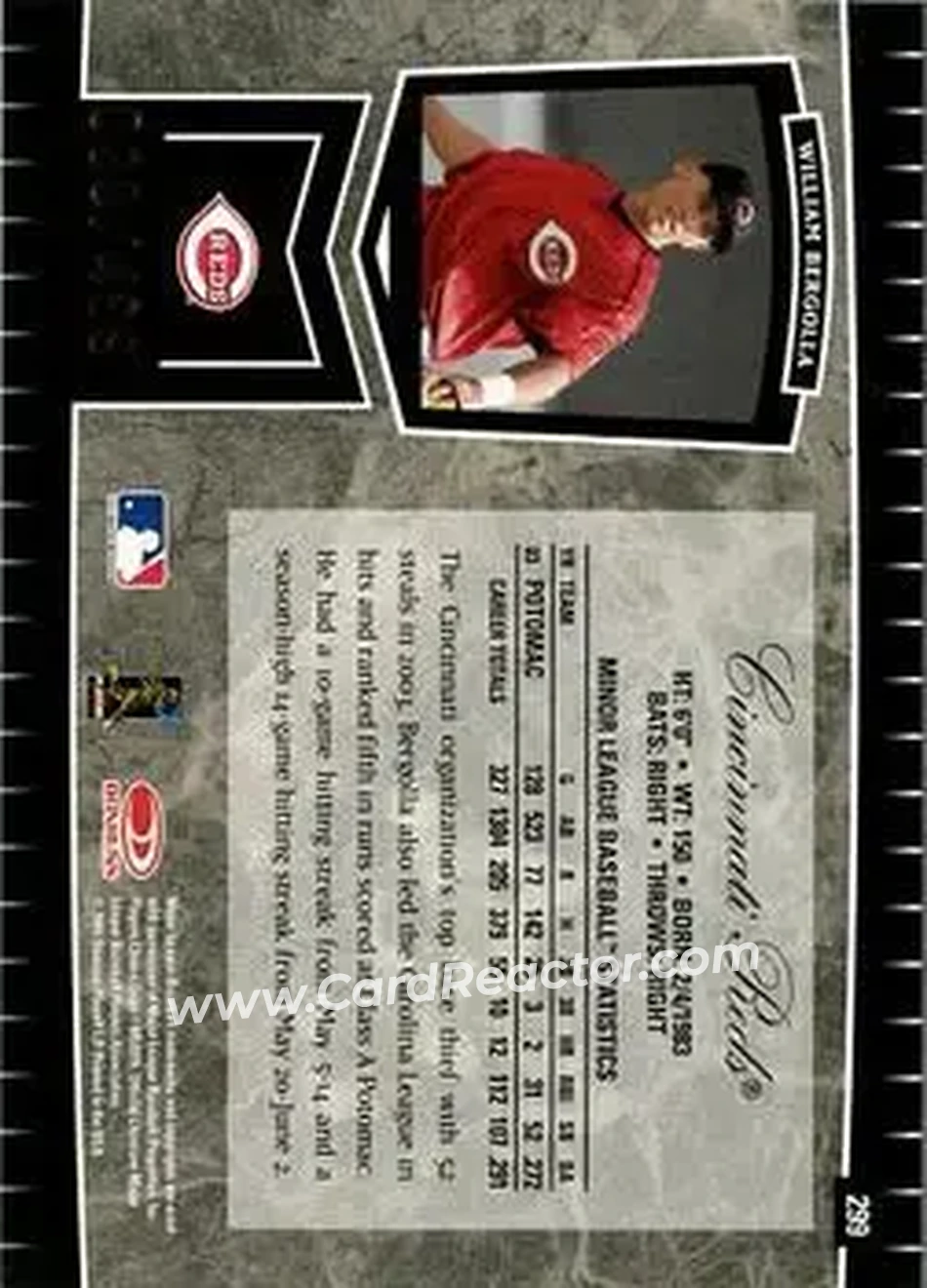 2004 Leaf Certified Cuts #299 - William Bergolla - Cincinnati Reds - Back
