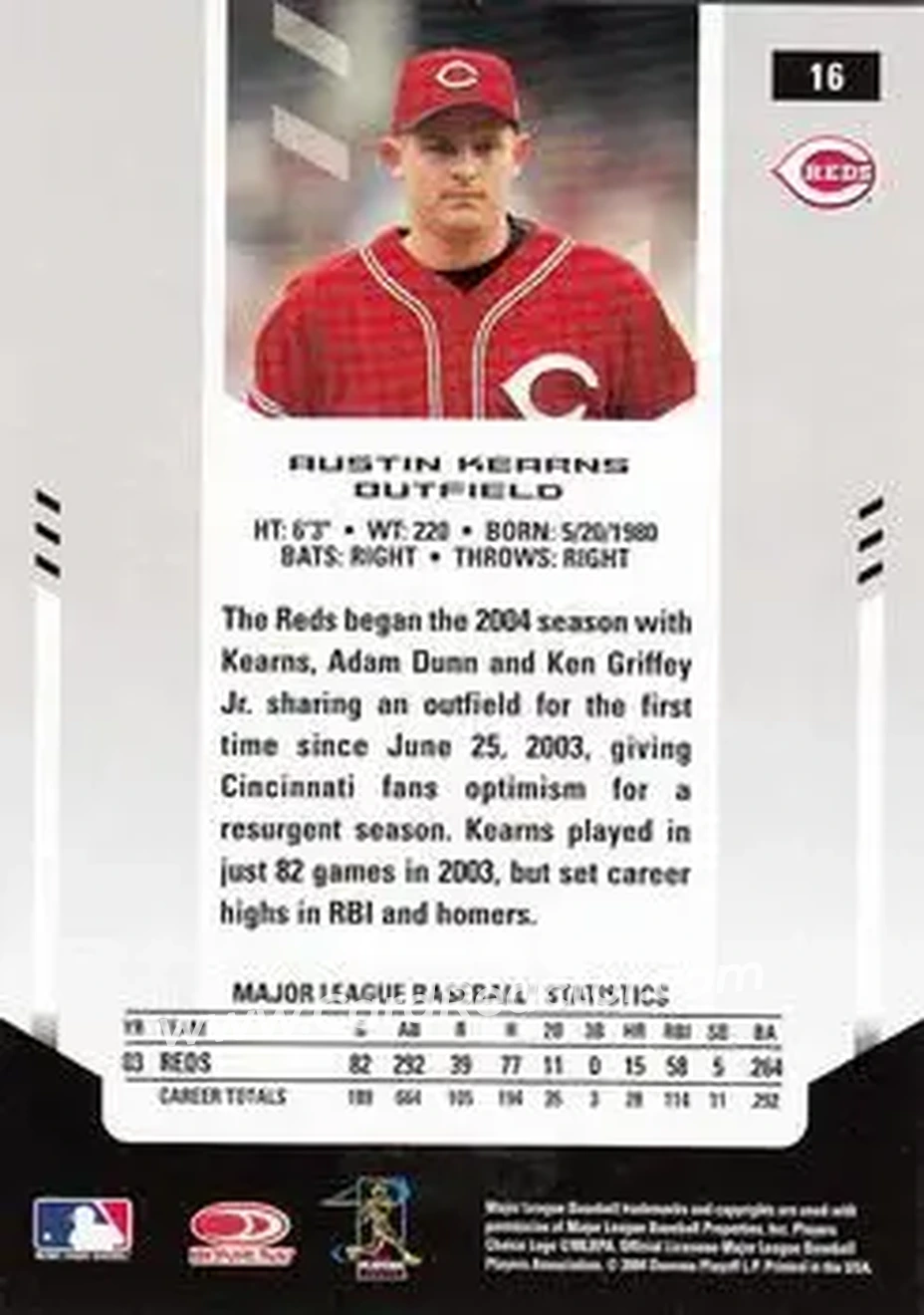2004 Leaf Certified Materials #16 - Austin Kearns - Cincinnati Reds - Back