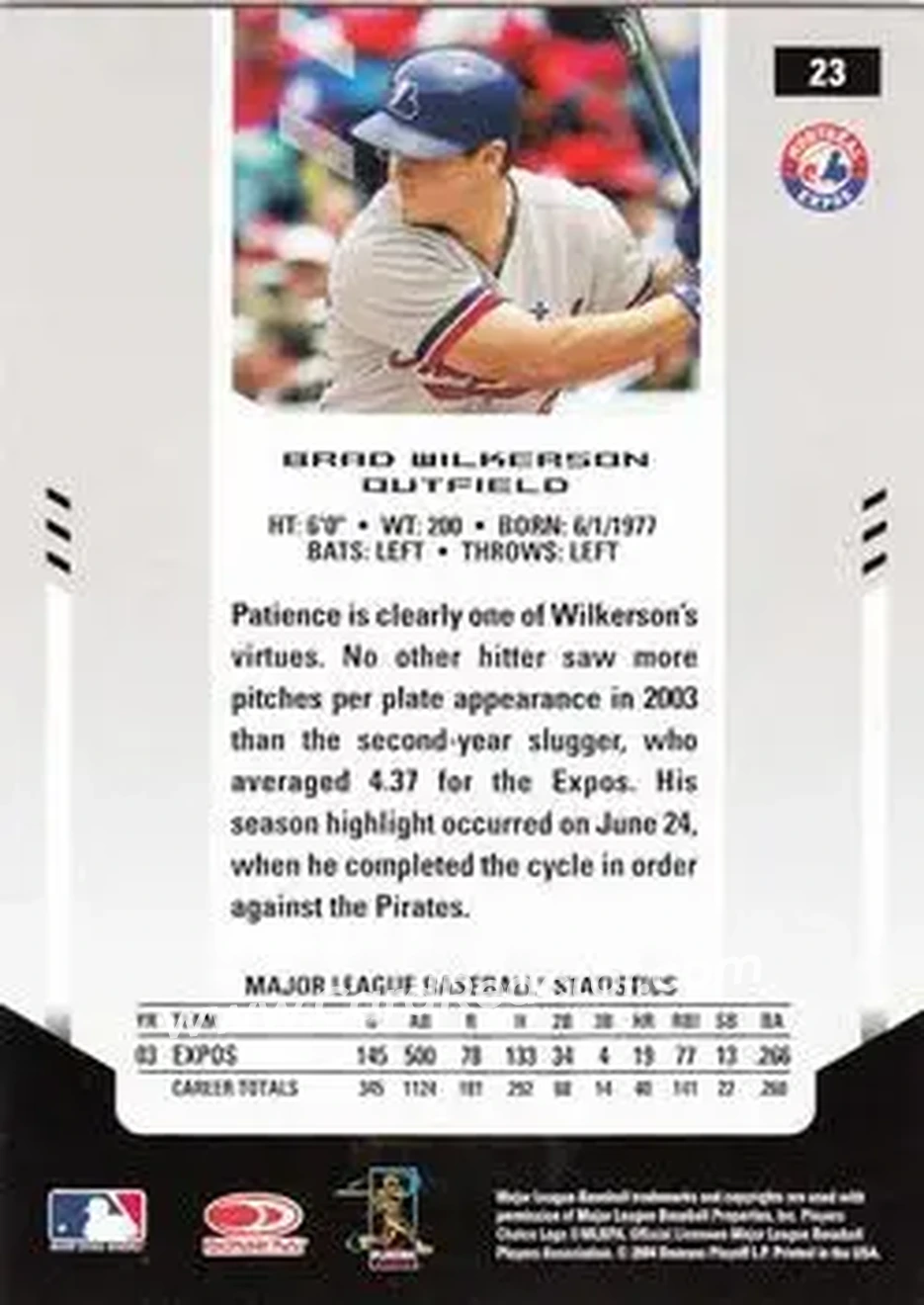 2004 Leaf Certified Materials #23 - Brad Wilkerson - Montreal Expos - Back