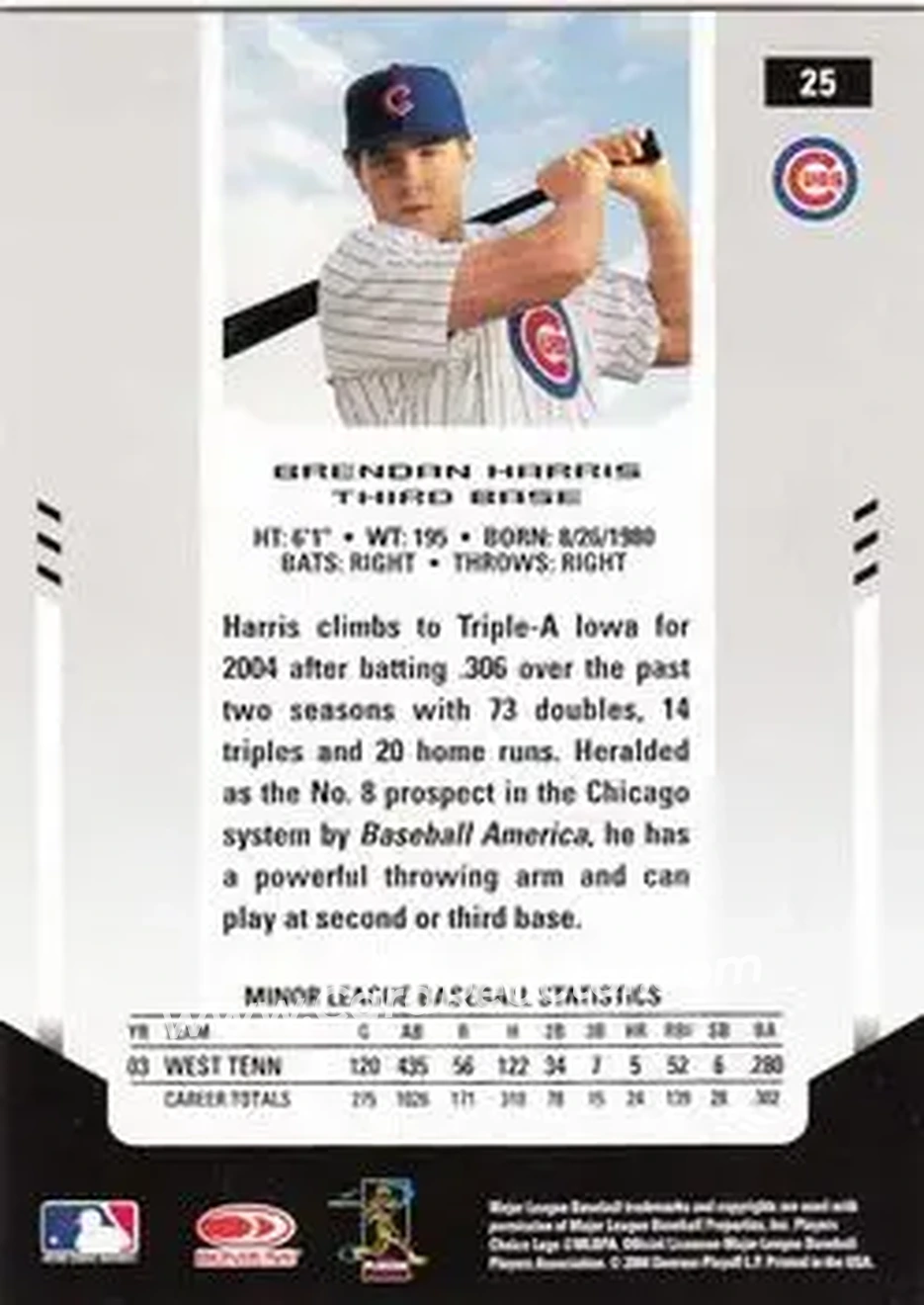 2004 Leaf Certified Materials #25 - Brendan Harris - Chicago Cubs - Back