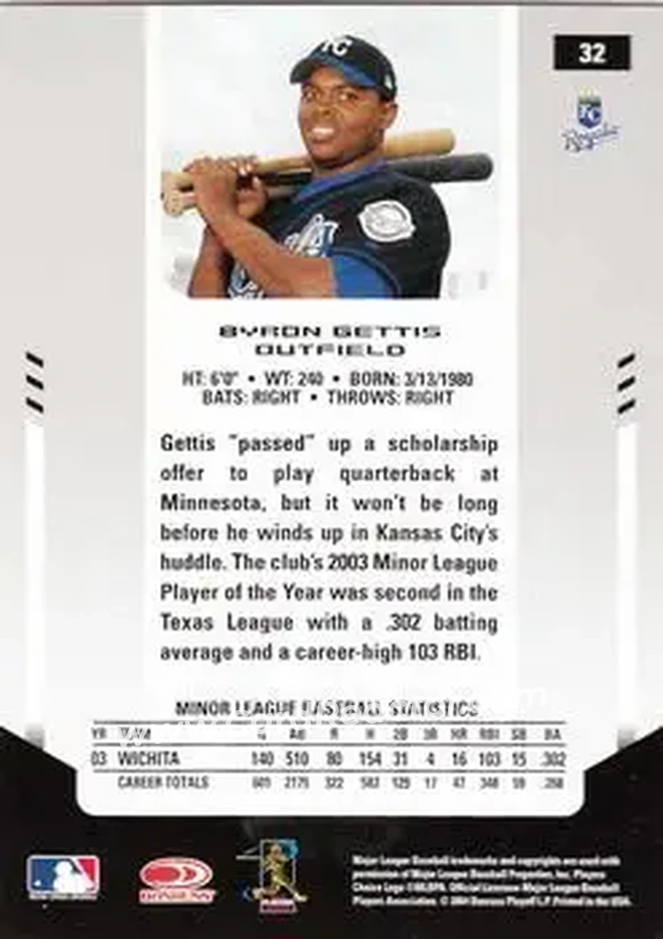 2004 Leaf Certified Materials #32 - Byron Gettis - Kansas City Royals - Back