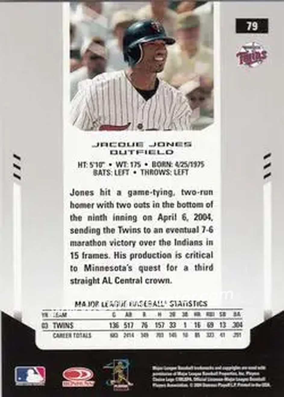 2004 Leaf Certified Materials #79 - Jacque Jones - Minnesota Twins - Back 2004 Leaf Certified Materials #79 - Jacque Jones - Minnesota Twins - Back