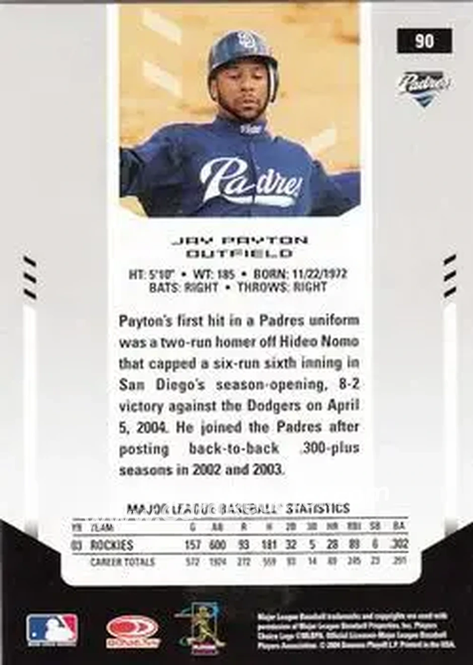 2004 Leaf Certified Materials #90 - Jay Payton - San Diego Padres - Back