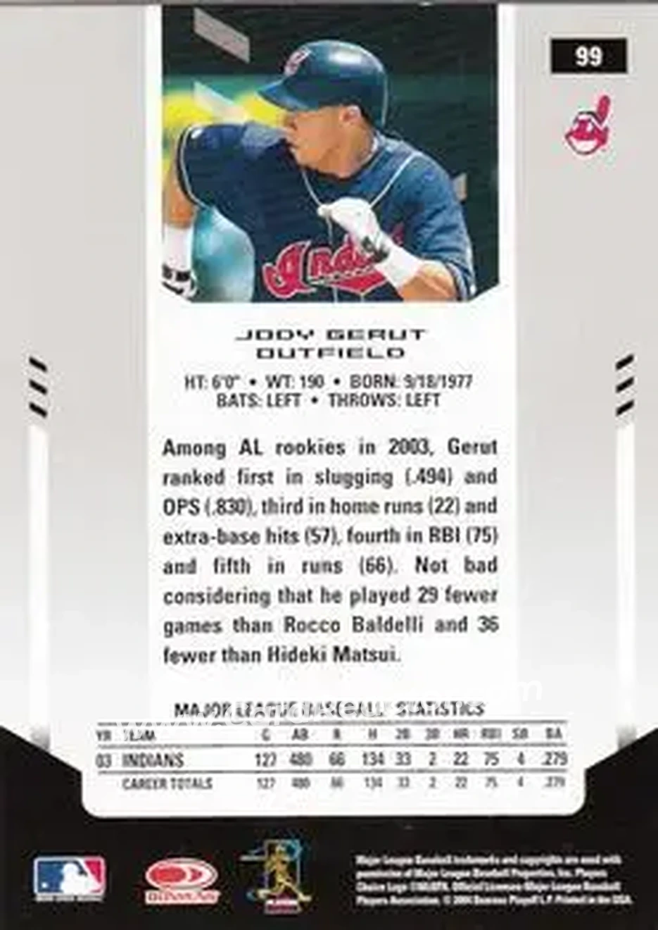 2004 Leaf Certified Materials #99 - Jody Gerut - Cleveland Indians - Back