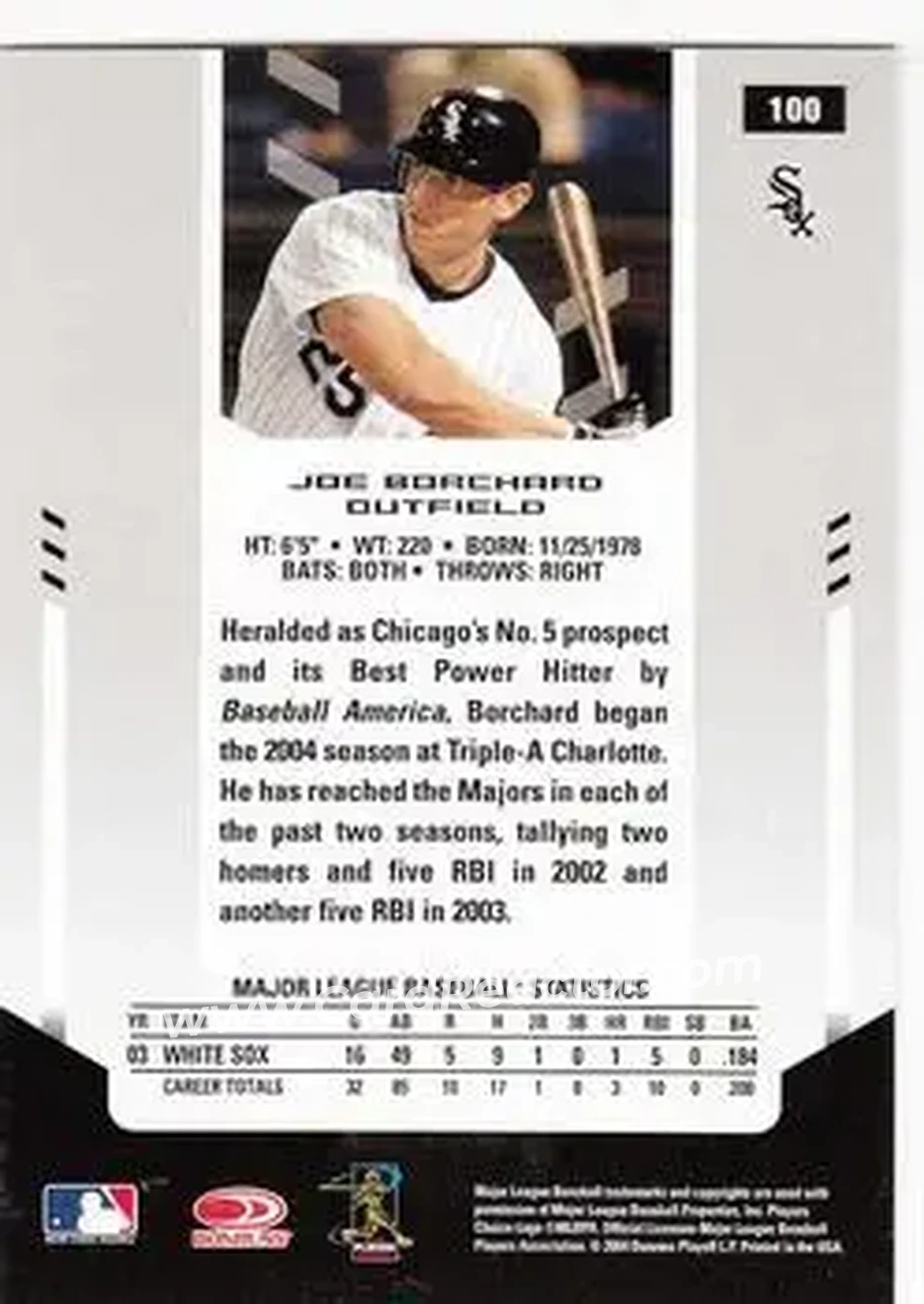 2004 Leaf Certified Materials #100 - Joe Borchard - Chicago White Sox - Back