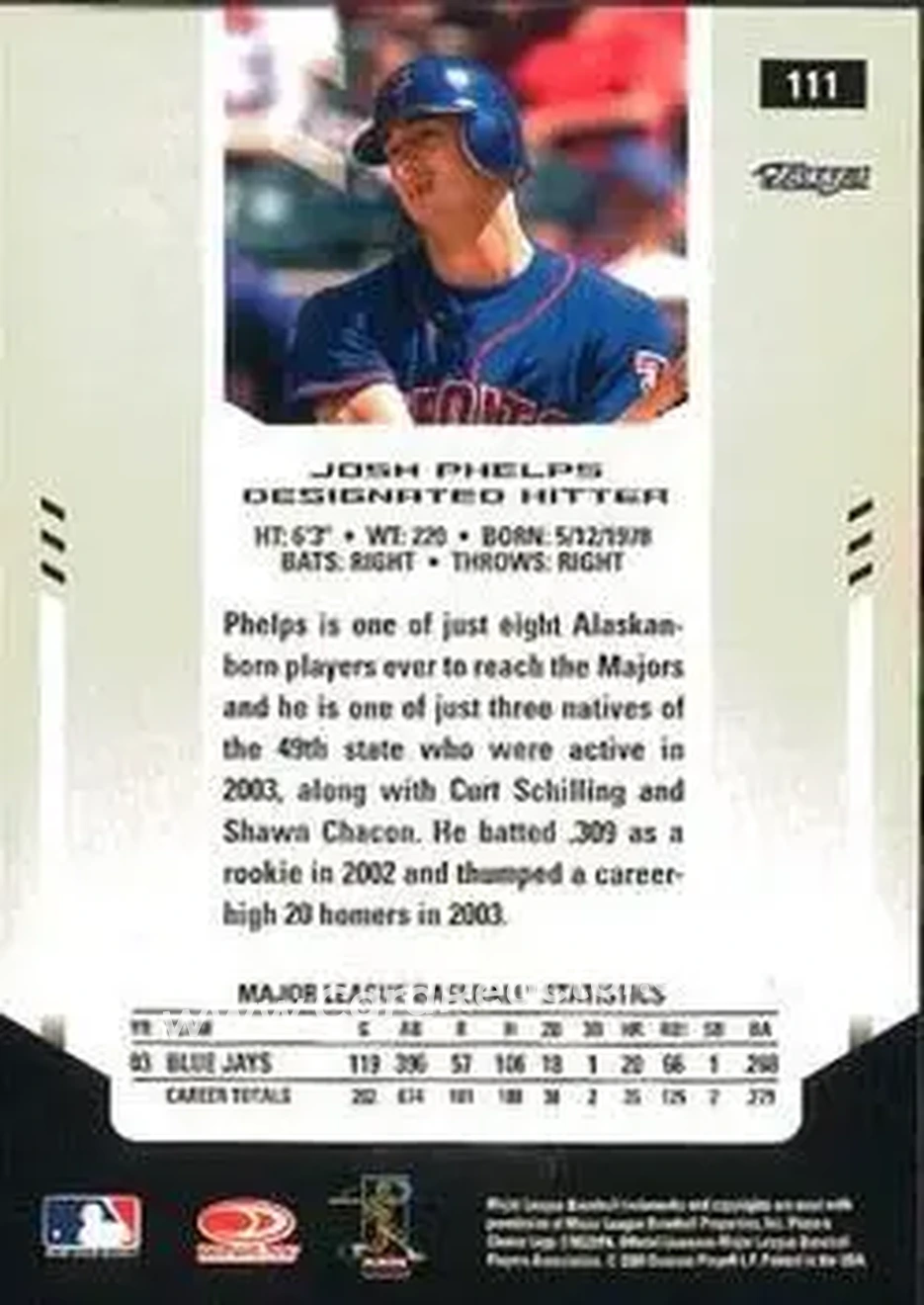 2004 Leaf Certified Materials #111 - Josh Phelps - Toronto Blue Jays - Back 2004 Leaf Certified Materials #111 - Josh Phelps - Toronto Blue Jays - Back