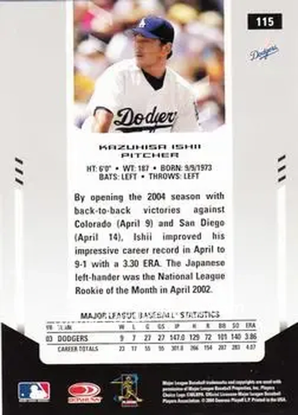 2004 Leaf Certified Materials #115 - Kazuhisa Ishii - Los Angeles Dodgers - Back