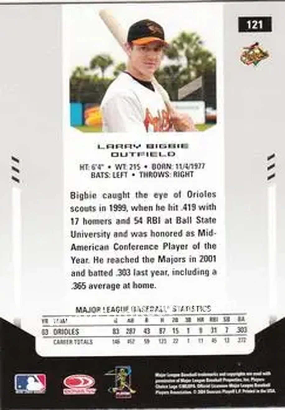 2004 Leaf Certified Materials #121 - Larry Bigbie - Baltimore Orioles - Back