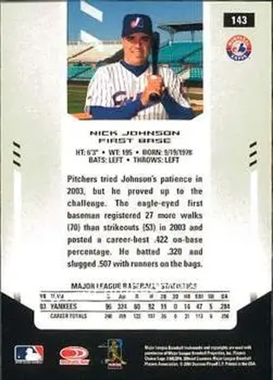2004 Leaf Certified Materials #143 - Nick Johnson - Montreal Expos - Back