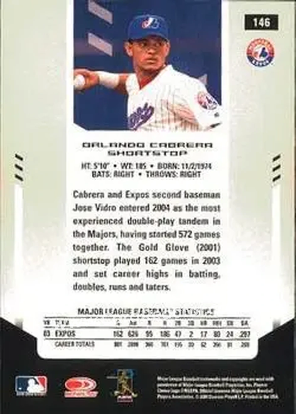2004 Leaf Certified Materials #146 - Orlando Cabrera - Montreal Expos - Back 2004 Leaf Certified Materials #146 - Orlando Cabrera - Montreal Expos - Back