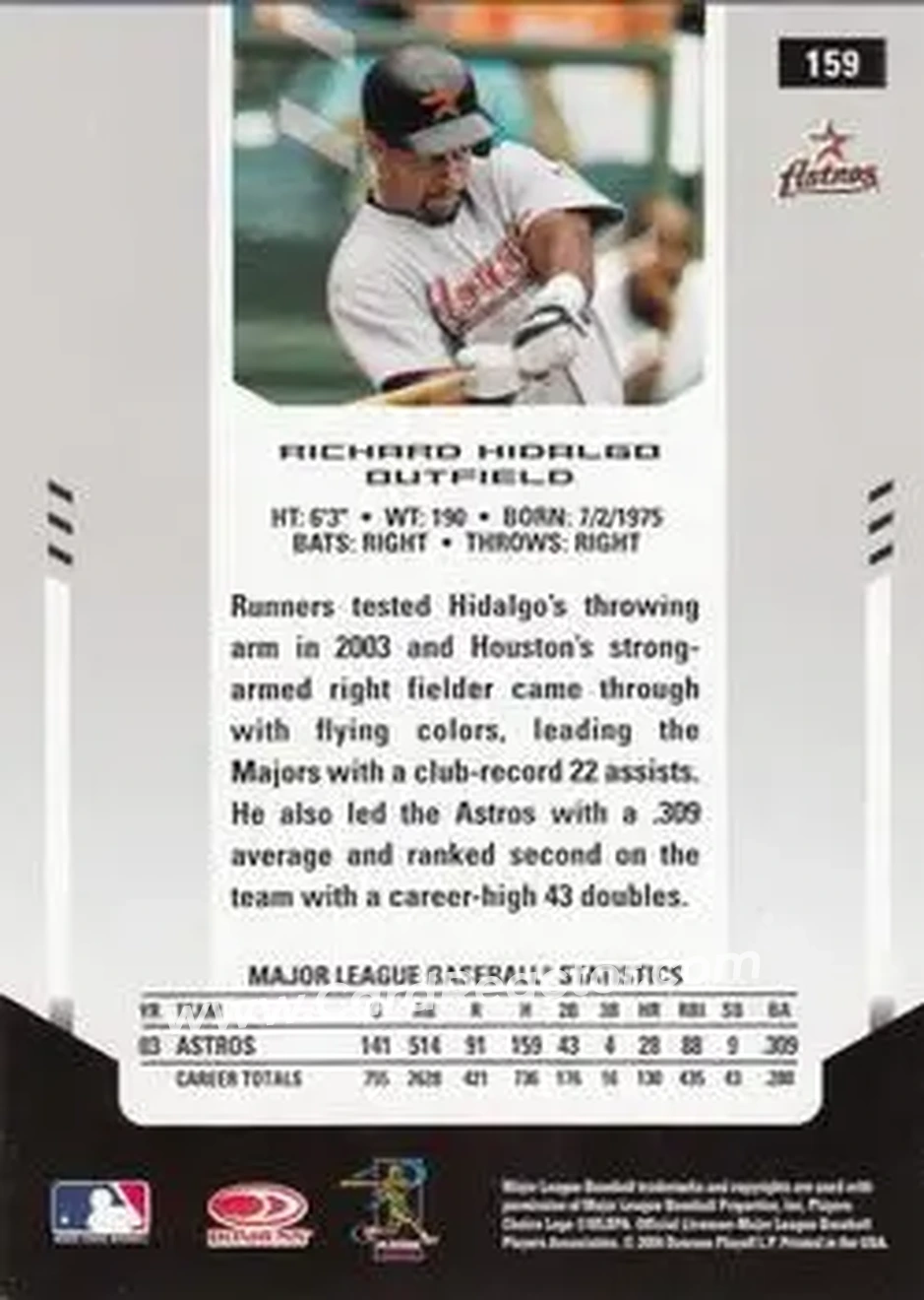 2004 Leaf Certified Materials #159 - Richard Hidalgo - Houston Astros - Back