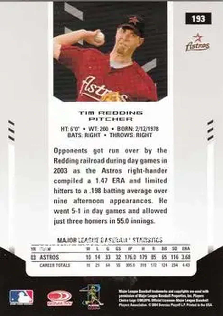 2004 Leaf Certified Materials #193 - Tim Redding - Houston Astros - Back