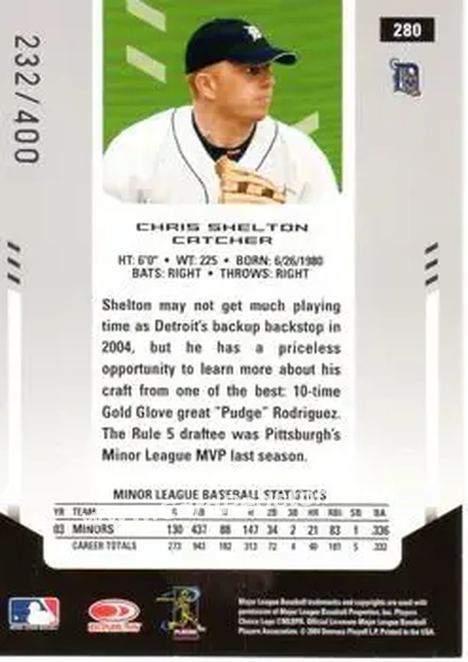 2004 Leaf Certified Materials #280 - Chris Shelton - Detroit Tigers - Back